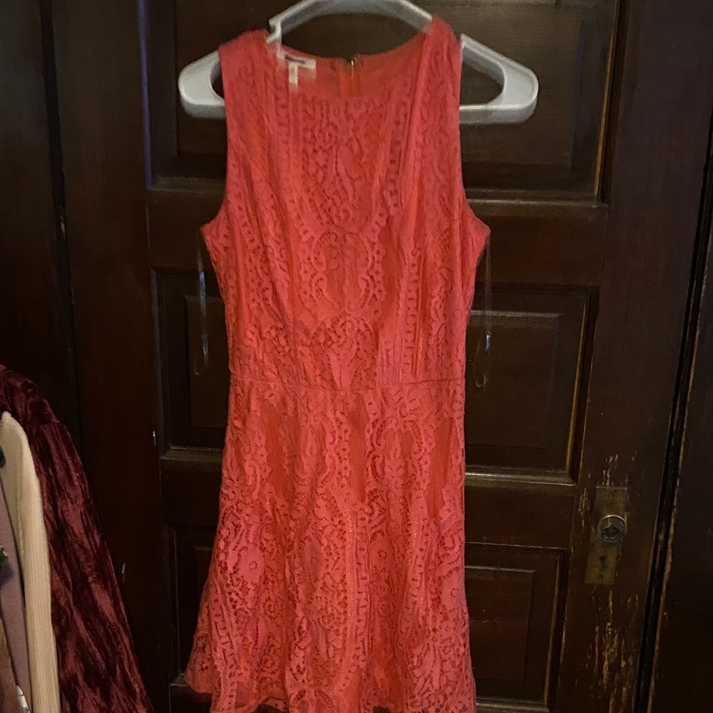 Chic Coral Lace Mini Dress. Vintage
